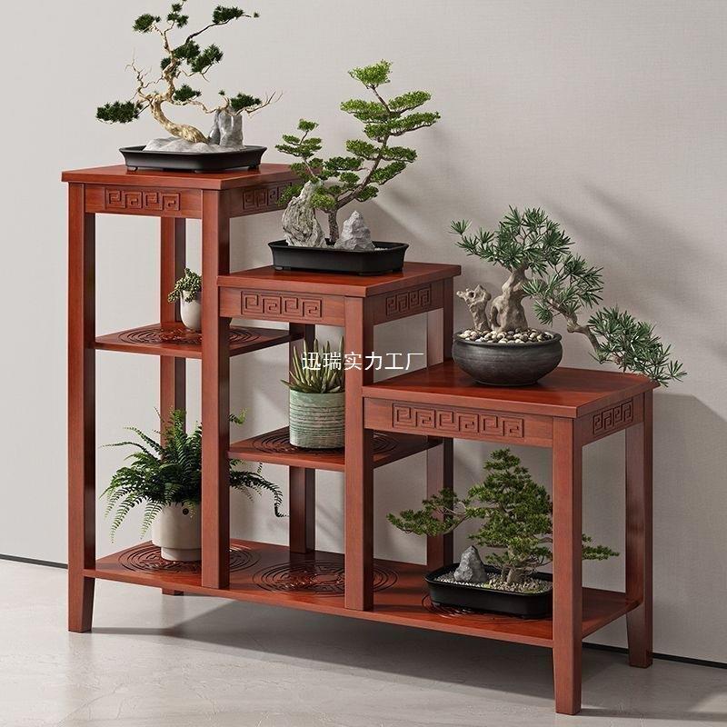 ASB木花架台置物架多层家阳用客厅落阶地式高低花盆架木实质梯式