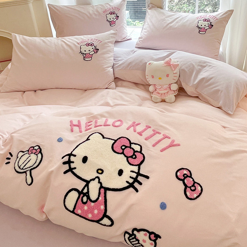 公主风可爱Kitty猫秋冬磨毛四件套全棉纯棉2024新款1米5床单被套