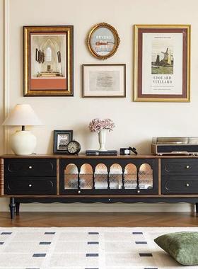 法网式古茶几黑色美式客厅实柜木KEZ落地储物复柜收纳电视柜红新