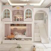 可钉制全实木儿童床层双床公主城床女孩树屋高低子堡母带床TOI拱