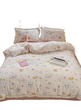 A类轻套奢纱全棉双层床上LFD四件床套2025款韩系花边被套床单三件