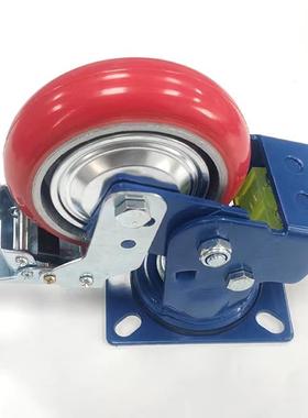 型4586寸双弹簧减震PU脚轮无品牌/铁芯圆弧减聚氨酯万向轮子带重