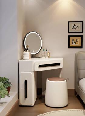 转角梳妆台收油纳柜一体奶风主卧床头角墙角拐化KZM妆桌小型0cm6