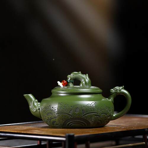 直播密文宜兴原墨绿壶泥全手工紫砂矿壶茶观DRC沧海泡单壶