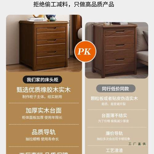 三抽屉实木床头柜带中式复JMZ古锁约现代简卧室斗柜床储物收纳整