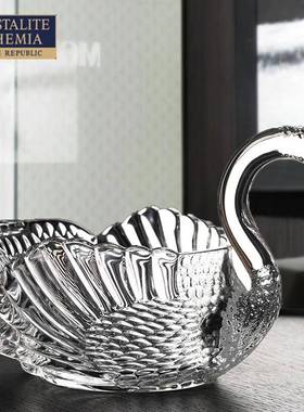 捷克品BO36587HMEIA原装进水晶玻璃天鹅果口盘时尚结婚居家装饰用