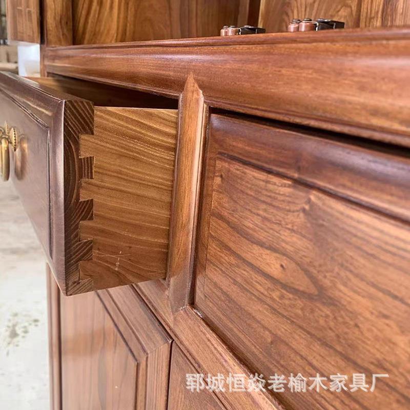 老榆木新式书合橱柜落地全实木玻璃门装整组家用榆ROY中木储物柜