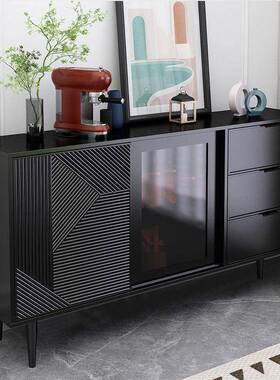 餐柜轻奢约黑斗柜靠墙PSG一体茶水柜子酒柜色现代简客边厅收纳储