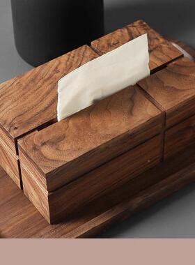 黑纸胡EDB桃木纸巾盒方形用家客厅抽纸实盒茶几高档轻奢巾收纳盒
