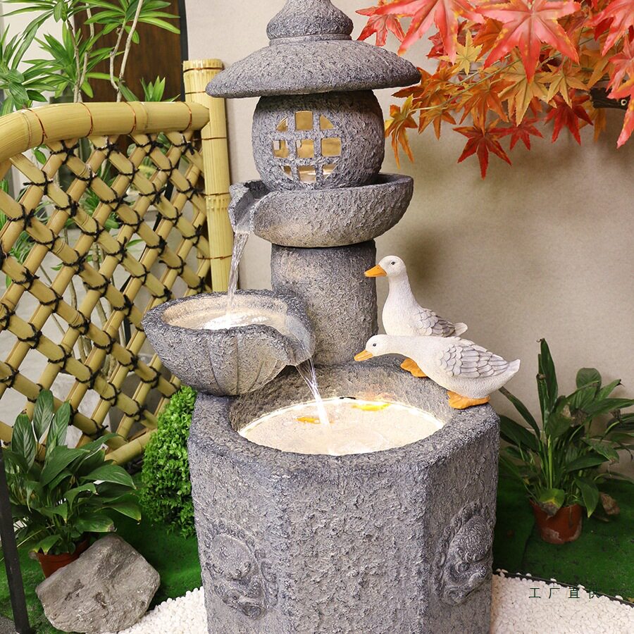 日式庭院鱼池景观 阳台院子花园造景布置 别墅户外流水喷泉摆件