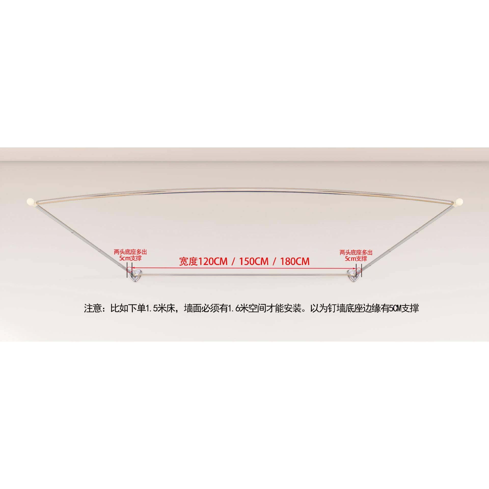 挂墙U方型伸缩加密三单门可拆洗蚊帐不锈钢厚支GVW架加高钉型墙1.