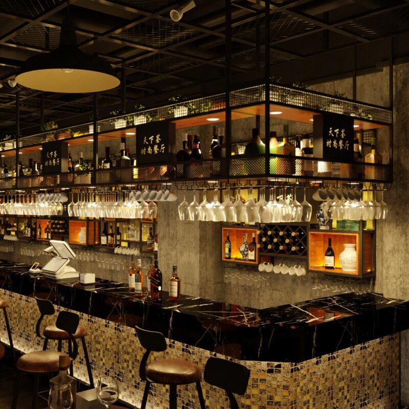 餐厅吧台壁挂铁艺发光红酒架