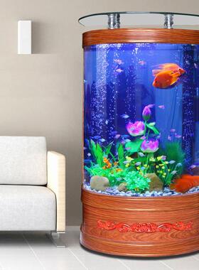 海源XCB头创半圆形金鱼缸客厅家用中型式落地式欧免大换水水族箱