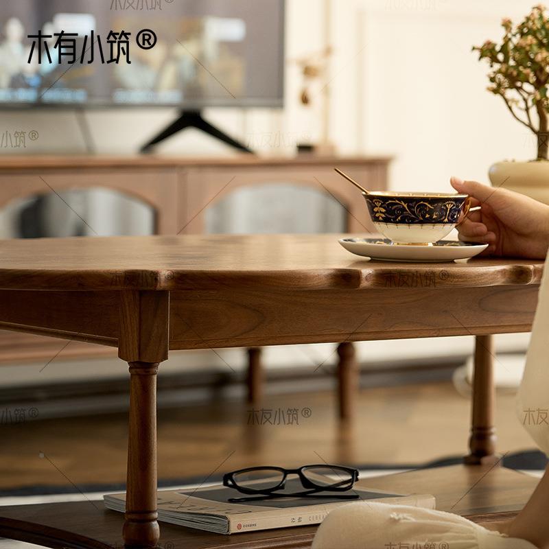 法ltao1018式户复古北美小家用型全实木圆形茶黑胡桃木小桌几子客