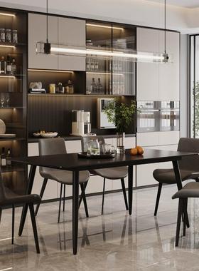 简极板岩餐桌椅组合家用小户型现代简sxsg-01约长方形色饭桌纯黑