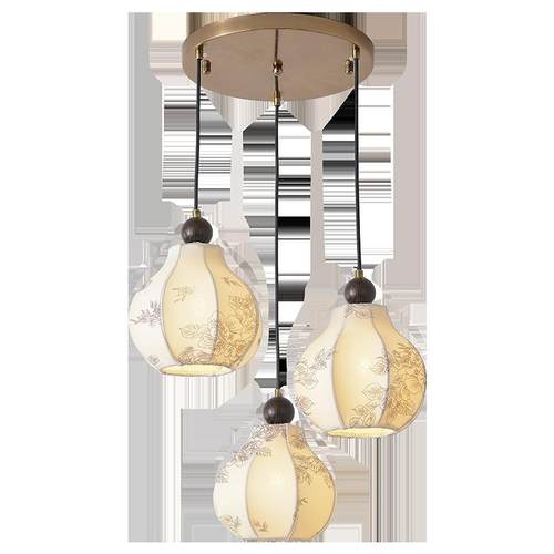 卧室吊灯式复古风古布法38563艺餐厅台吧吊灯实木日式中风印花护