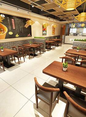 桌子商方用餐饮快餐店小吃店桌椅组食KXB合职工店堂餐桌长形2人4