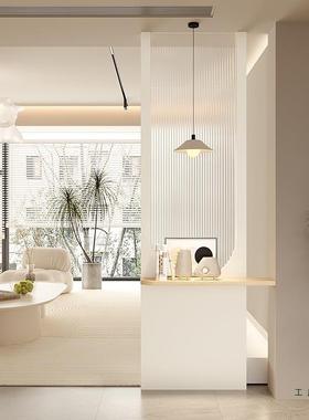 法式拱弧型实厅屏风奶油风卧水纹玻璃隔客断复NHR古木入户玄关室