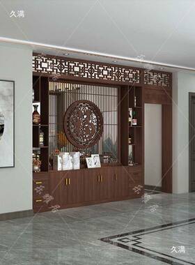 新中式实木屏风断现玄关月洞代门进门FVI入隔户置物架艺术博古架