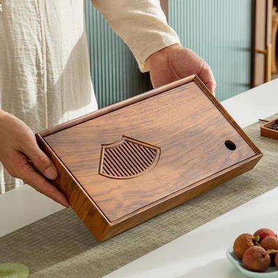 竹式盘排方水储水式茶盘双用日式家用茶盘长形竹茶盘小号茶简约中