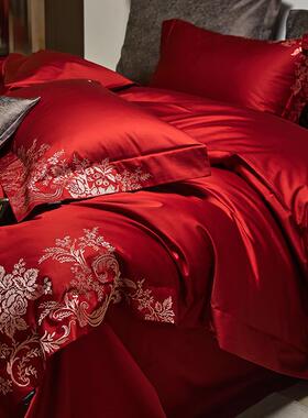 长绒棉结婚F777J9MS庆新四件套100s支绣被套刺红色婚嫁床上用品