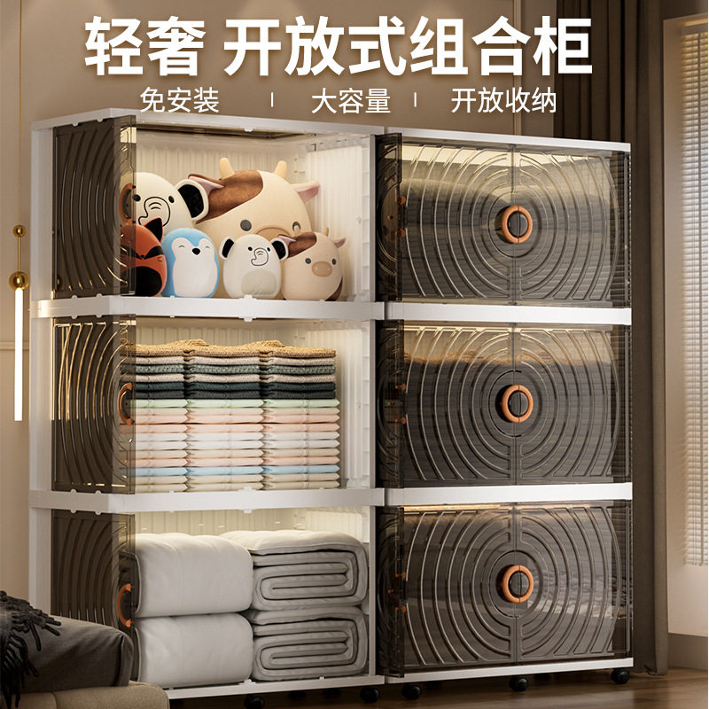 轻奢简约防尘半透明收纳柜家用多层置物柜加厚多功能双开门储物柜