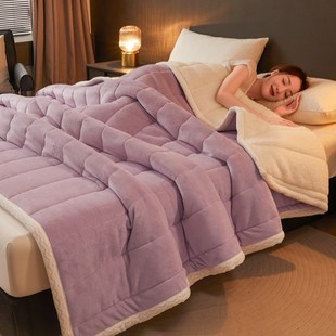 跨境加厚三层夹棉贝贝绒毛毯冬季 水晶绒法兰绒毯子沙发午睡盖毯