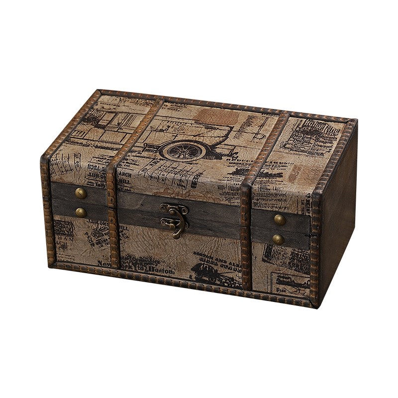 新款木质桌面收纳盒复古英文风珠宝首饰盒证件信件收纳箱包装木盒