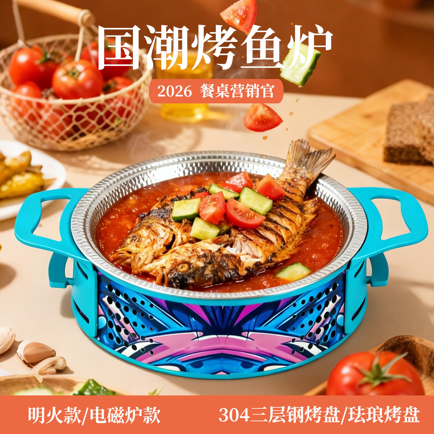 植物油加热不锈钢国潮网红烤鱼炉图片