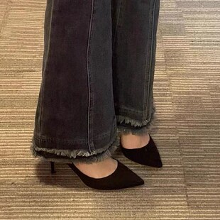 8cm磨砂礼仪细跟单7 百搭学生工作职业中跟5 黑色高跟鞋 女2024新款