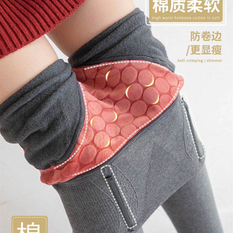 小个子打底裤女外穿中灰色纯棉加绒加厚保暖裤秋冬高腰收腹踩脚袜
