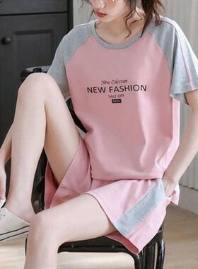 睡衣女款夏季套装新款网红大码宽松休闲运动家居服短袖短裤两件套
