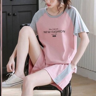 睡衣女款夏季套装新款网红大码宽松休闲运动家居服短袖短裤两件套