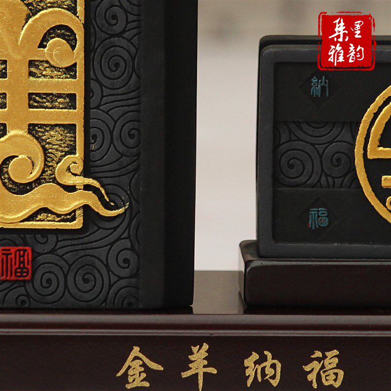 炭雕三羊开泰装饰品笔筒套装工艺品办G公室书房摆设教师节商务礼