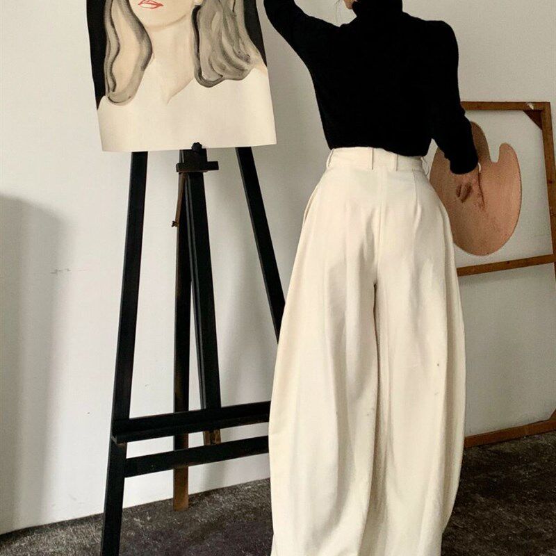 高级感高腰宽松阔腿慵懒风小众时髦垂坠感拖地直筒休闲裤长裤子女