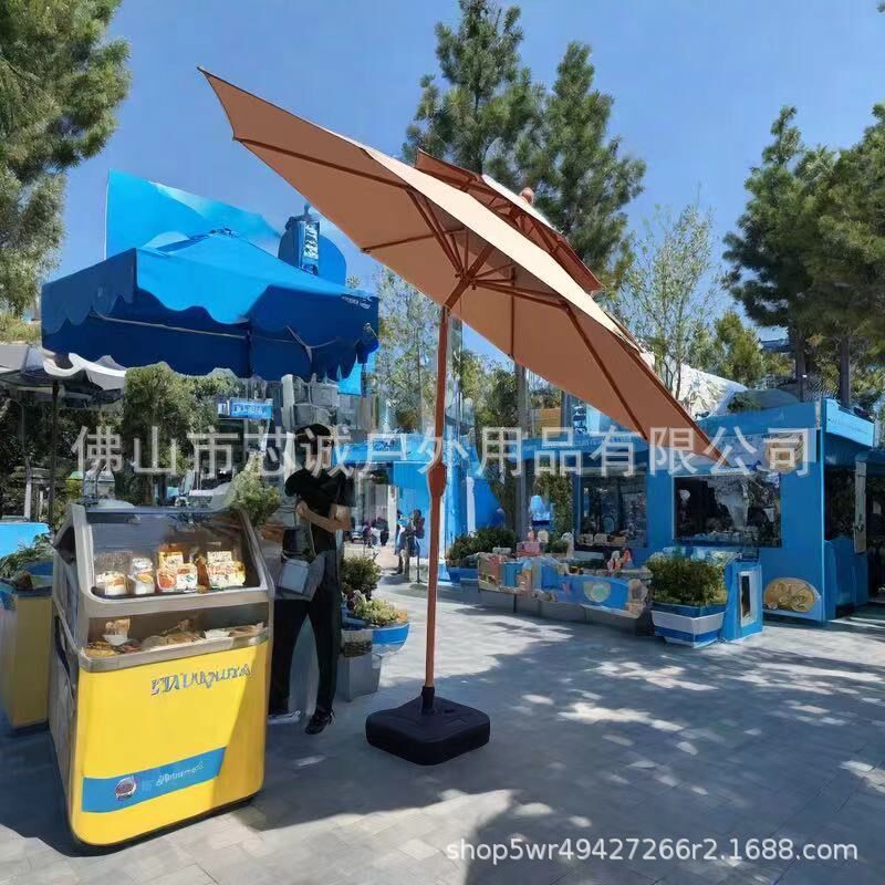 户外遮阳伞游乐场海边沙滩铝中柱带D转向手摇伞太阳摆摊遮阳手摇
