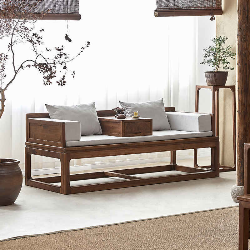 北美黑胡桃木沙发床新中式现代简约实木沙发大户型客厅家用罗汉床