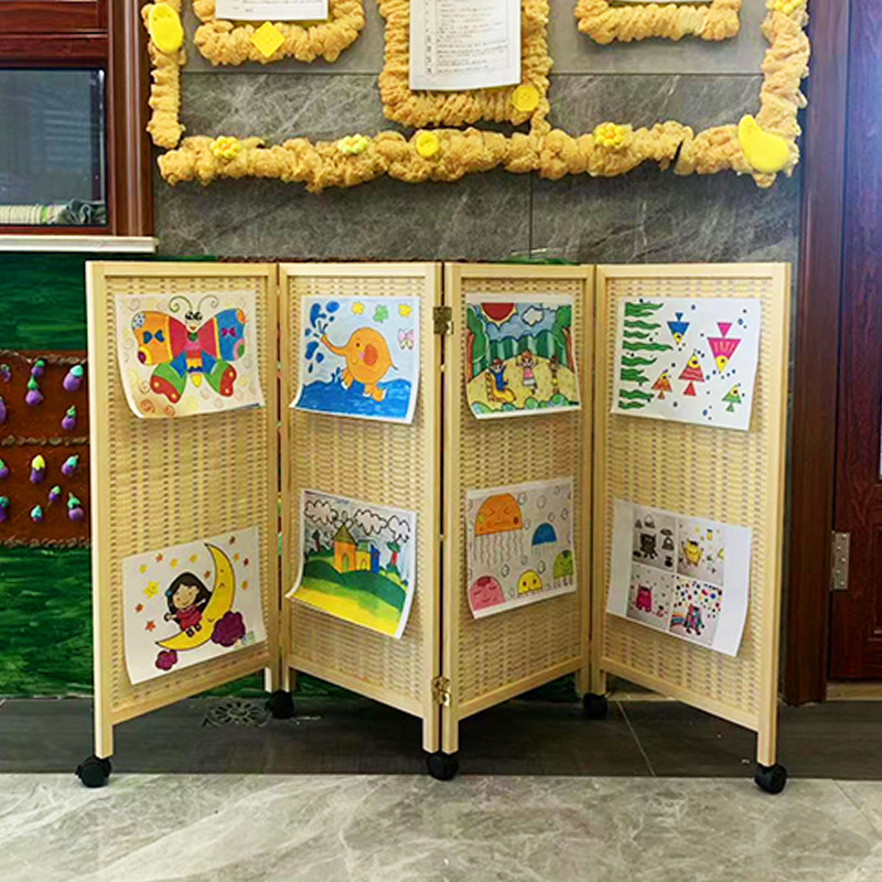 简约屏风隔断竹编幼儿园区角遮挡挡板可折叠移动小屏风.简易矮折