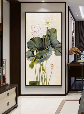入户玄关装饰画竖版新中式客x厅中国风走廊尽头挂画过道装饰壁画
