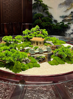 新中式酒店e大圆桌转盘摆花装饰品摆件微缩景观圆形微缩景观餐桌