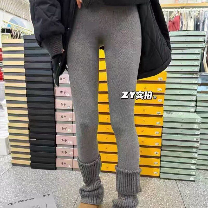 季予2.0棉质竖条纹瑜伽裤加绒加厚秋冬季高腰显瘦收腹打底裤外穿