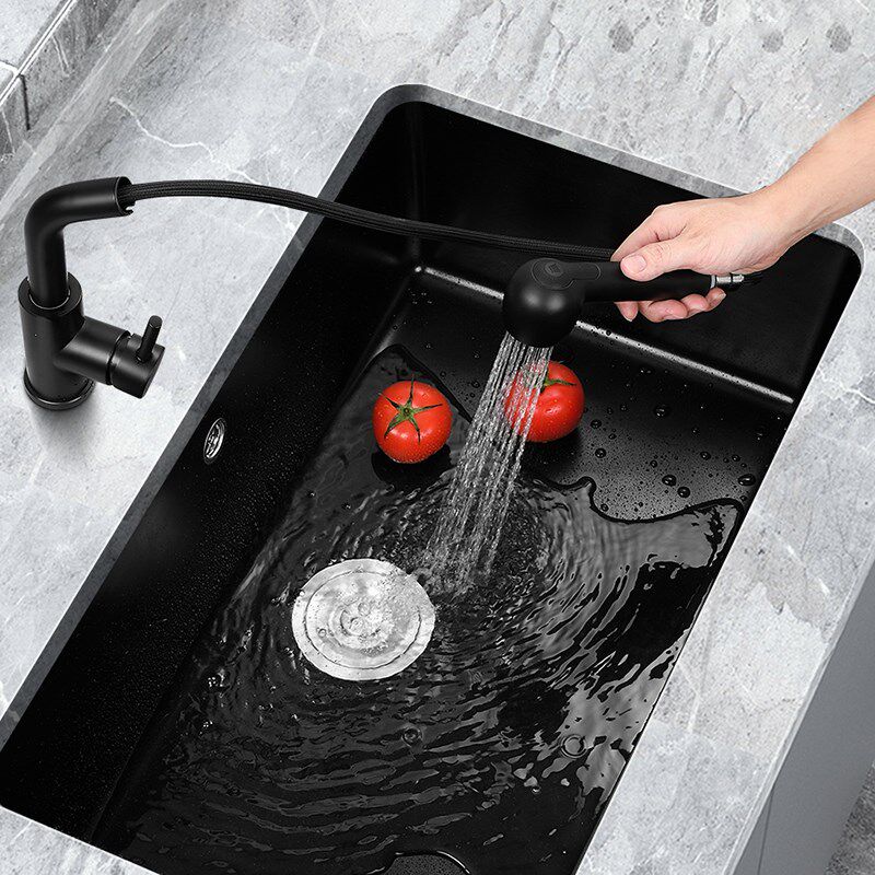 黑色石英石厨房水槽 大小单槽花岗岩家用洗碗池台中盆台下盆加厚
