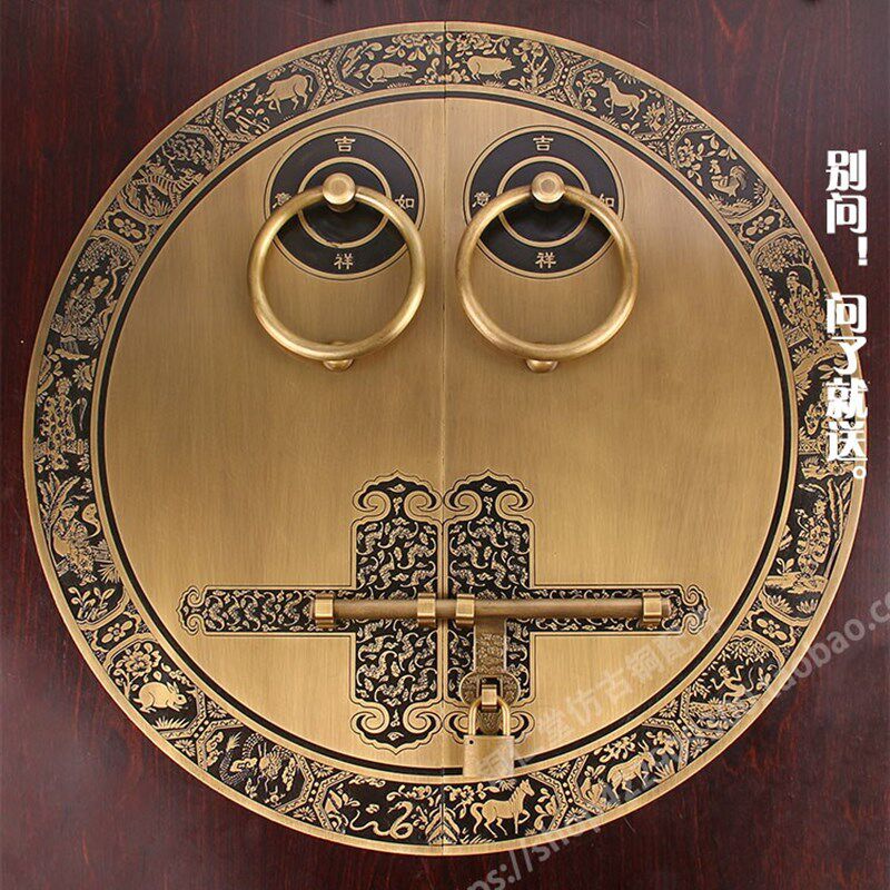 仿古大门纯铜门环拉手中式木门门栓铜插销把手明装搭扣锁圆形门锁