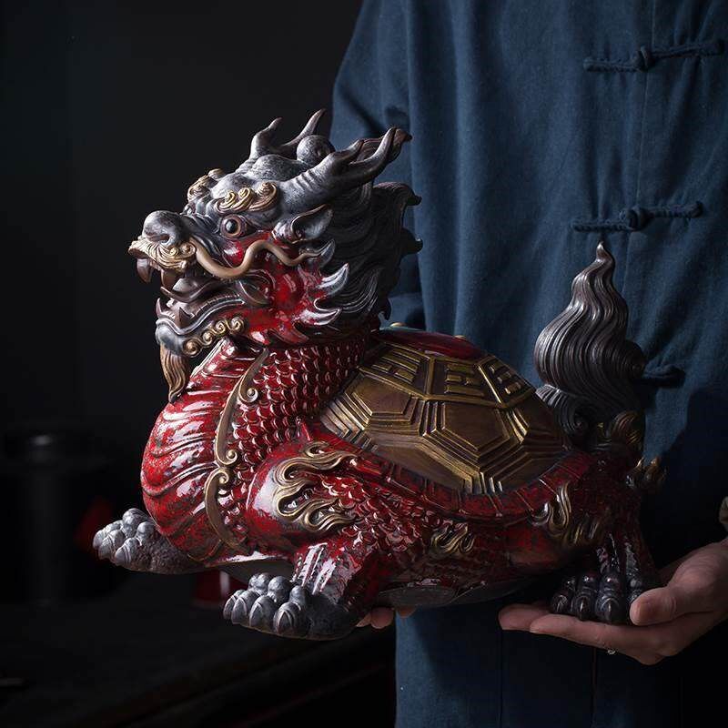 问瓷阁王顺龙龟摆件招财镇宅风水赑屃兽龙头龟办公室玄关摆件礼品