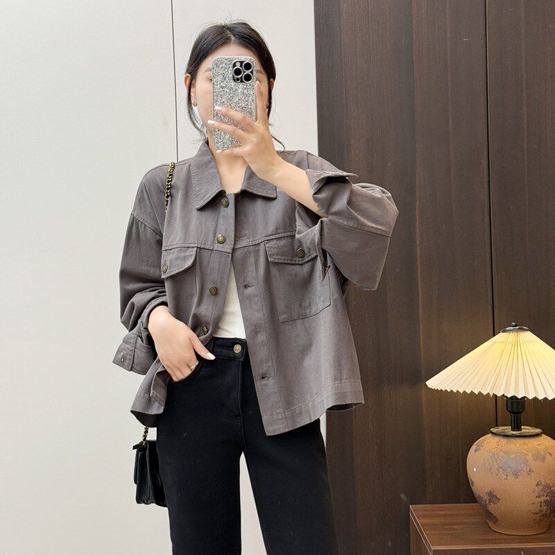 惠衣阁春季女水洗棉外套工装外套宽松休闲棒球服短款外套夹克衫