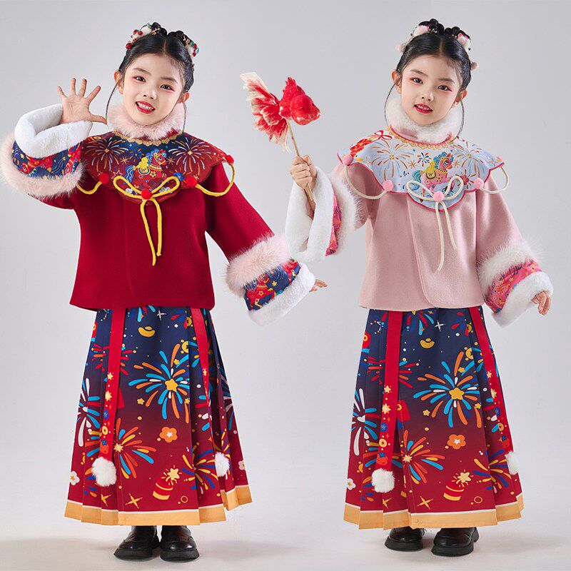 汉服女童儿童拜年服中国风马面裙古装秋冬唐装喜庆宝宝过新年衣服