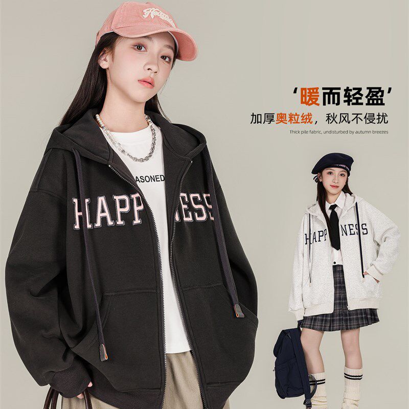 女童秋冬卫衣外套儿童休闲棒球服2025新款初中生洋气连帽加绒上衣