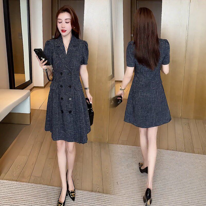 夏季西装连衣裙女时尚气质2025新款小个子中长款收腰显瘦职业裙子