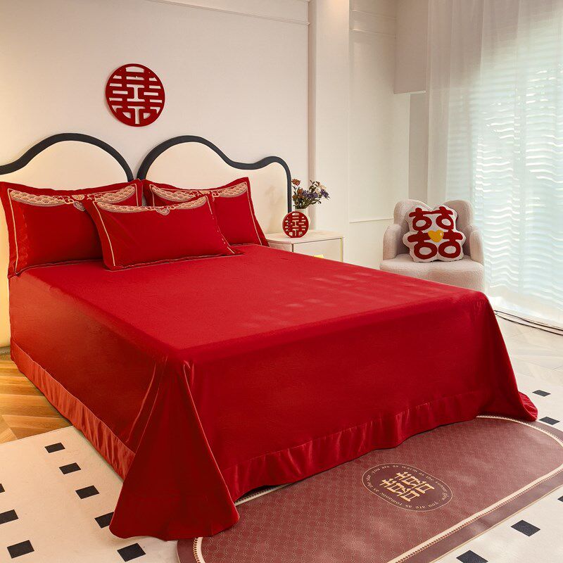 中式婚庆四件套婚床新婚刺绣红色婚房婚K礼结婚被套婚嫁床品套件