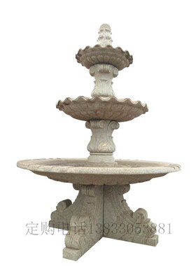 石雕喷泉花盆花钵欧式o大型石材黄锈石花岗岩大理石流水池景观摆